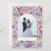 パープルビッグフローラ刺繍マクシマ結婚リスト サンキューカード (正面)