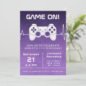 パープルビデグラデーションオゲームゲーマー子供の誕生日パーティー 招待状 (スタンド正面)