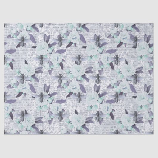 パープルビーズとミントグリーンフローラデコパージュ 薄葉紙 (正面)