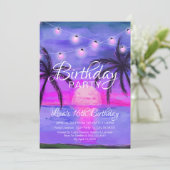 パープルビーチサンセット誕生日招待状 招待状 (スタンド正面)