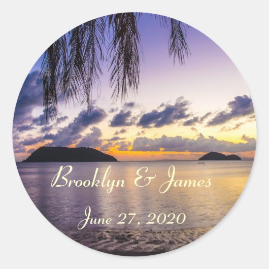 パープルビーチ結婚式シール ラウンドシール (正面)