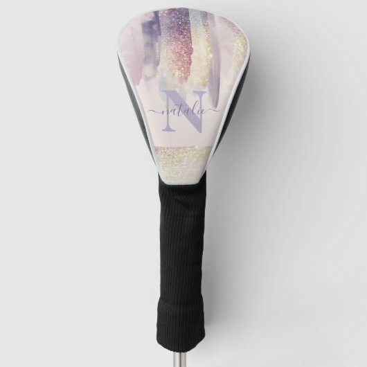 パープルピガーリーンクグリッタースパークルイニシャル名 ゴルフヘッドカバー (正面)