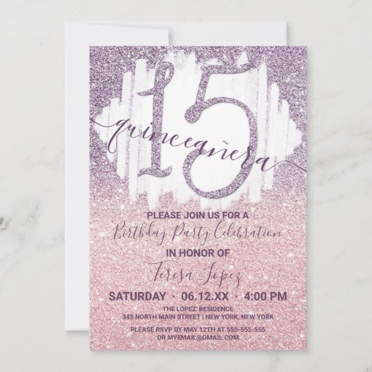 パープルピガーリーンクフェイクグリッターキンセアニグラデーションラ 招待状 (正面)