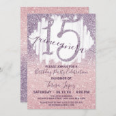 パープルピガーリーンクフェイクグリッターキンセアニグラデーションラ 招待状 (正面/裏面)