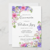 パープルピンクかわいらしトロピカルキンセアニェラ 招待状 (正面)