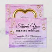 パープルピンクきらきら光る木製テクスチャードハートありがとう (正面/裏面)