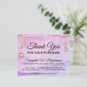 パープルピンクきらきら光る木製テクスチャードハートありがとう (スタンド正面)