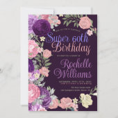 パープルピンクすごいローズ60誕生祝い 招待状 (正面)