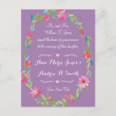 パープルピンクとグリーンのフローラリース結婚ズ ポストカード (正面)