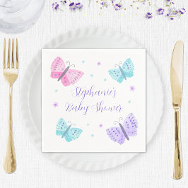 パープルピンクのアクアバタフライ赤ちゃんシャワー スタンダードカクテルナプキン