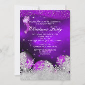 パープルピンクのクリスタルスノーフレーククリスマスパーティー 招待状 (正面)