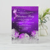 パープルピンクのクリスタルスノーフレーククリスマスパーティー 招待状 (スタンド正面)
