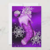パープルピンクのクリスタルスノーフレーククリスマスパーティー 招待状 (裏面)