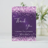 パープルピンクのグリッター輝きエレガント サンキューカード (スタンド正面)