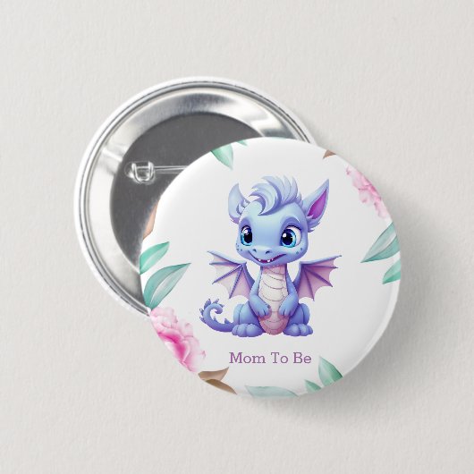 パープルピンクのドラゴンガール赤ちゃんシャワーお母さんになる 缶バッジ (正面&裏面)