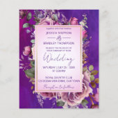 パープルピンクのバラエレガントスの予算の結婚式の招待 (正面)