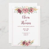 パープルピンクのバラモダンスの結婚カードの招待状 招待状 (正面/裏面)