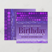 パープルピンクのファンキーパーティー誕生日招待状 招待状 (正面/裏面)