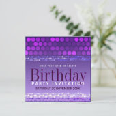 パープルピンクのファンキーパーティー誕生日招待状 招待状 (スタンド正面)