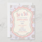 パープルピンクのフローラ赤ちゃんシャワーsipと参照 招待状 (正面)