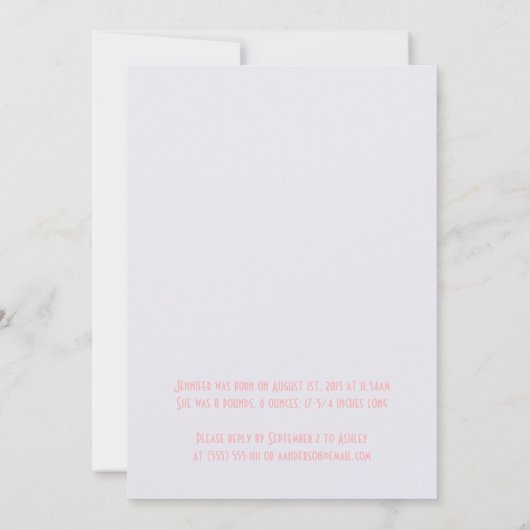 パープルピンクのフローラ赤ちゃんシャワーsipと参照 招待状 (裏面)