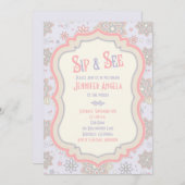 パープルピンクのフローラ赤ちゃんシャワーsipと参照 招待状 (正面/裏面)