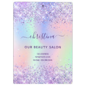 パープルピンクのホログラフィックビジネス クリップボード (裏面)