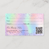 パープルピンクのホログラフィックQRコードギフト証明書 名刺 (裏面)
