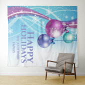 パープルピンクのボール スノーフレークのクリスマスグリーティング タペストリー (インサイチュ(横))