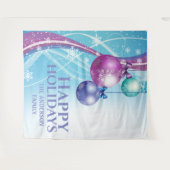 パープルピンクのボール スノーフレークのクリスマスグリーティング タペストリー (正面(横))