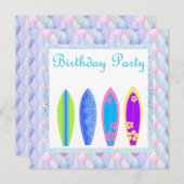 パープルピンクのユニコーンメルマサーフボードの招待状を新規 招待状 (正面/裏面)