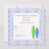 パープルピンクのユニコーンメルマサーフボードの招待状を新規 招待状 (裏面)