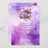 パープルピンクのローズアルコール庭園の結婚式シャワー 招待状 (正面/裏面)