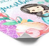 パープルピンクの人魚ガールベビーシャワーゲストブック ポスター (角)