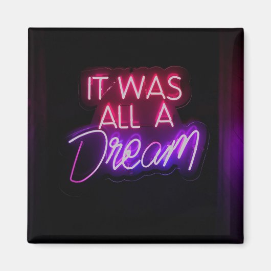 パープルピンクの単語文字アートそれは夢のサインだった マグネット (正面)