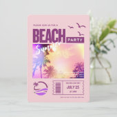 パープルピンクの夏のビーチパーティー 招待状 (スタンド正面)
