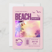 パープルピンクの夏のビーチパーティー 招待状 (正面)