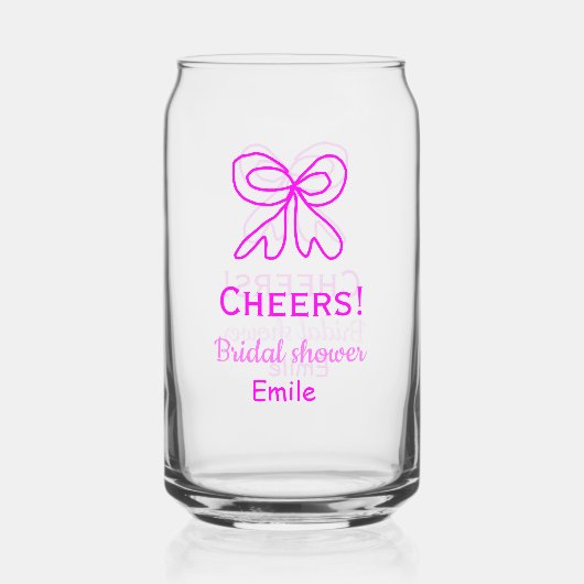 パープルピンクの弓の結婚前お祝い　名前を追加 ガラス缶 (正面)