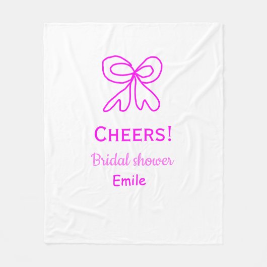 パープルピンクの弓の結婚前お祝い　名前を追加 フリースブランケット (正面)