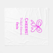 パープルピンクの弓の結婚前お祝い　名前を追加 フリースブランケット (正面(横))