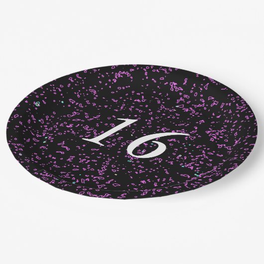 パープルピンクの抽象芸術パターンかわいい16誕生日 ペーパープレート (アングル)