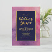 パープルピンクの水の色とフェイク金ゴールドウェディングシャワー 招待状 (スタンド正面)