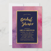 パープルピンクの水の色とフェイク金ゴールドブライダルシャワー 招待状 (正面)