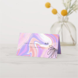 パープルピンクの水の色絵を描の手のカスタム プレイスカード