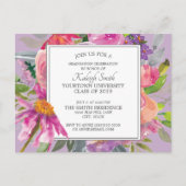 パープルピンクの水彩フローラ卒業パーティー ポストカード (正面)