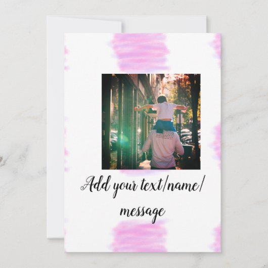 パープルピンクの水彩画 父 息子 お父さん 追加画像テ 招待状 (正面)