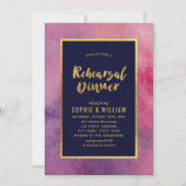 パープルピンクの水色のフェイク金ゴールドリハーサルディナー 招待状 (正面)