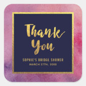 パープルピンクの水色金ゴールド任意のイベントありがとう スクエアシール (正面)