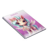 パープルピンクの空、雲と星と名前のユニコーン ノートブック (右側)