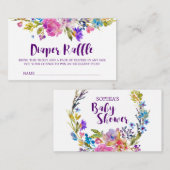 パープルピンクの花おむつラッフル招待状インサート エンクロージャーカード (正面/裏面)